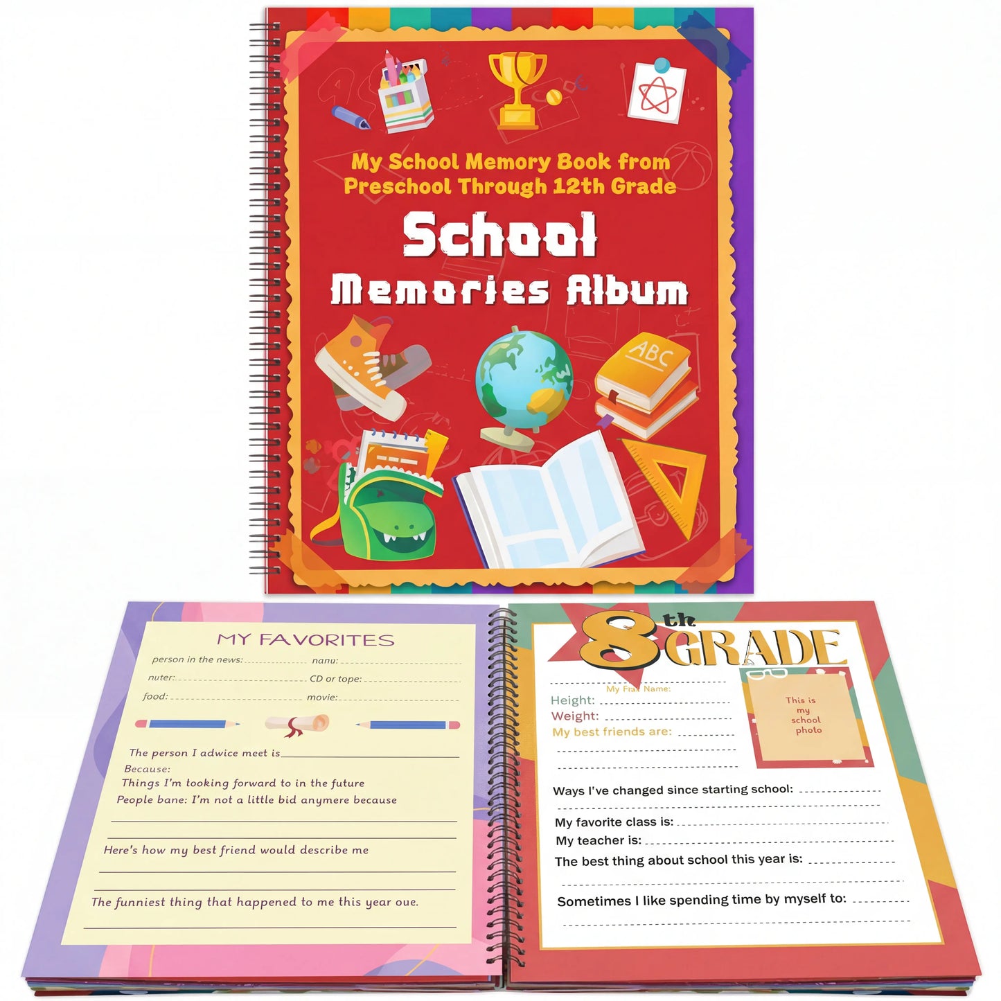 School Memory Book for Kids Preschools to 12th Grade