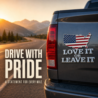 🇺🇸🔥 “LOVE IT OR LEAVE IT” USA Flag Car Emblem – Show Your American Pride Wherever You Drive 🚗