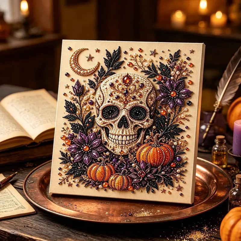 Diamond Art Kit for Beginners, DIY Halloween Witch on Moon Bead Painting, Sparkling Pearl-Style Craft Set