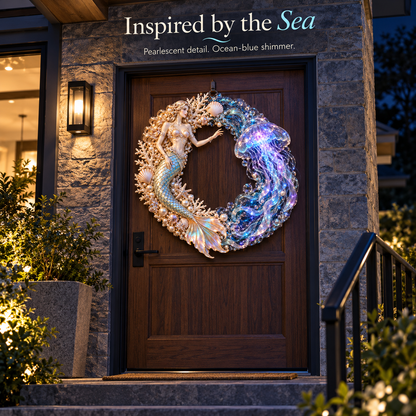 🧜‍♀️🌊 Mermaid Moonlight Wreath | Glowing Jellyfish & Ocean Decor ✨