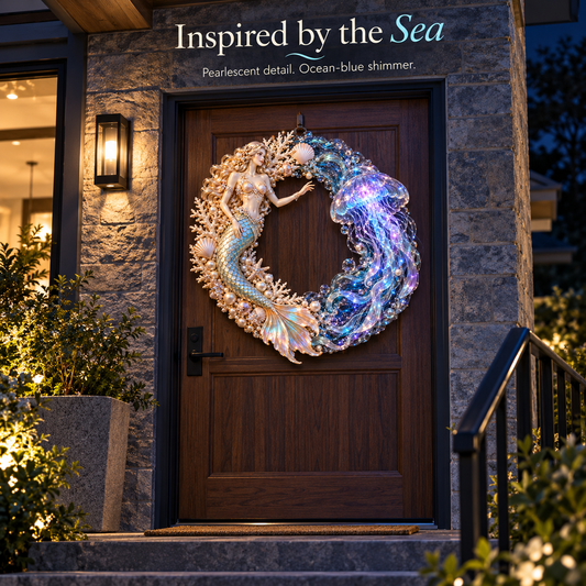 🧜‍♀️🌊 Mermaid Moonlight Wreath | Glowing Jellyfish & Ocean Decor ✨
