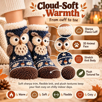 🦊🐦 Cozy 3D Animal Fuzzy Slipper Socks – Cute & Warm House Socks 🦦🦉