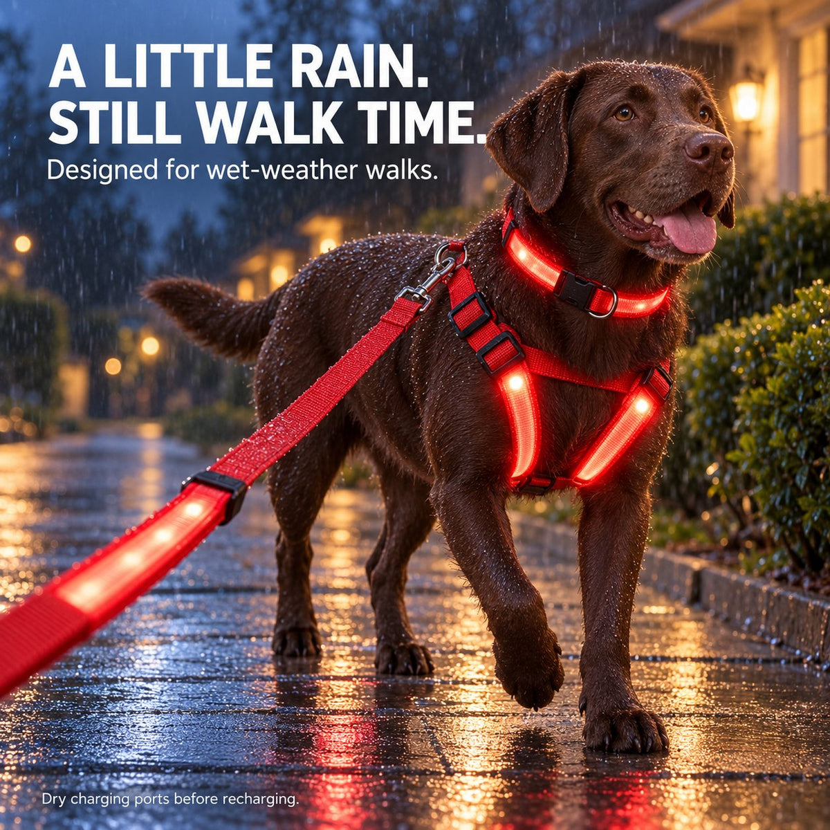 🐕 3-Piece Rechargeable LED Dog Walking Kit ✨ Light-Up Harness, Collar & Leash for Safer Night Walks！！！