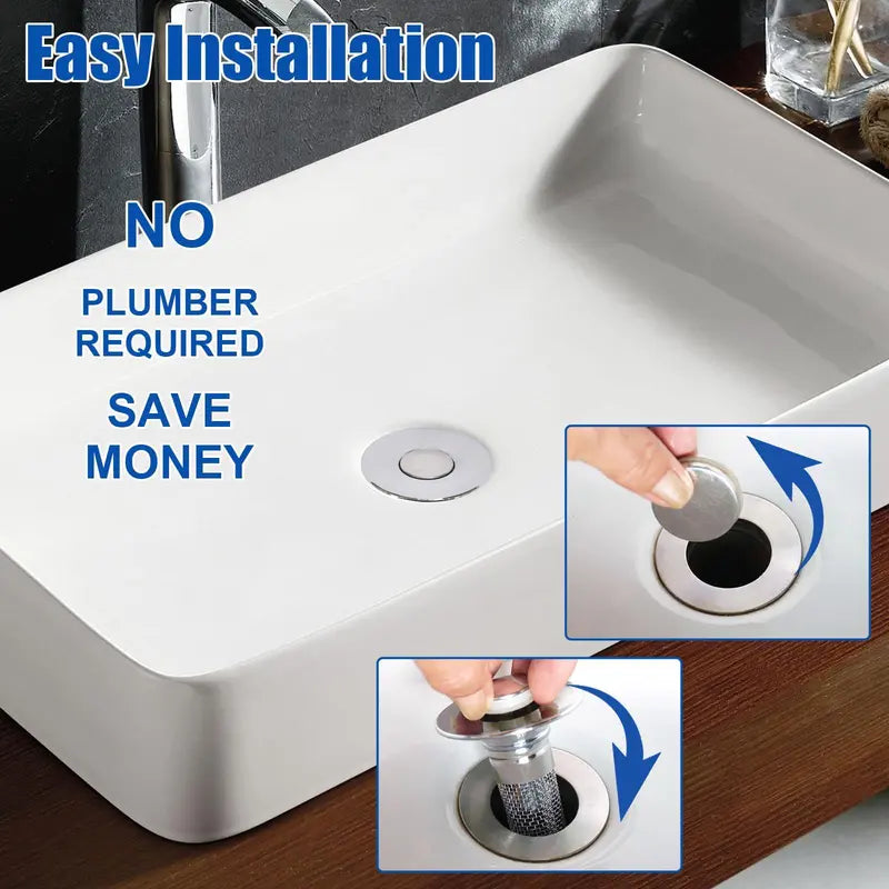 🚰✨ DrainGuard – 2-in-1 Pop-Up Sink Stopper & Stainless Steel Hair Catcher
