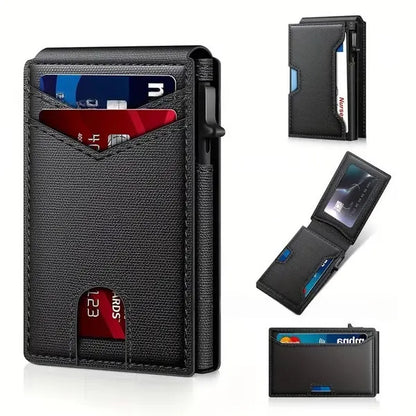 ⚡70K+ SOLD!-Wallet for Men - with Pop Up Aluminum Case Slim Leather Slots Credit Card Holder RFID Blocking Bifold Minimalist Wallet