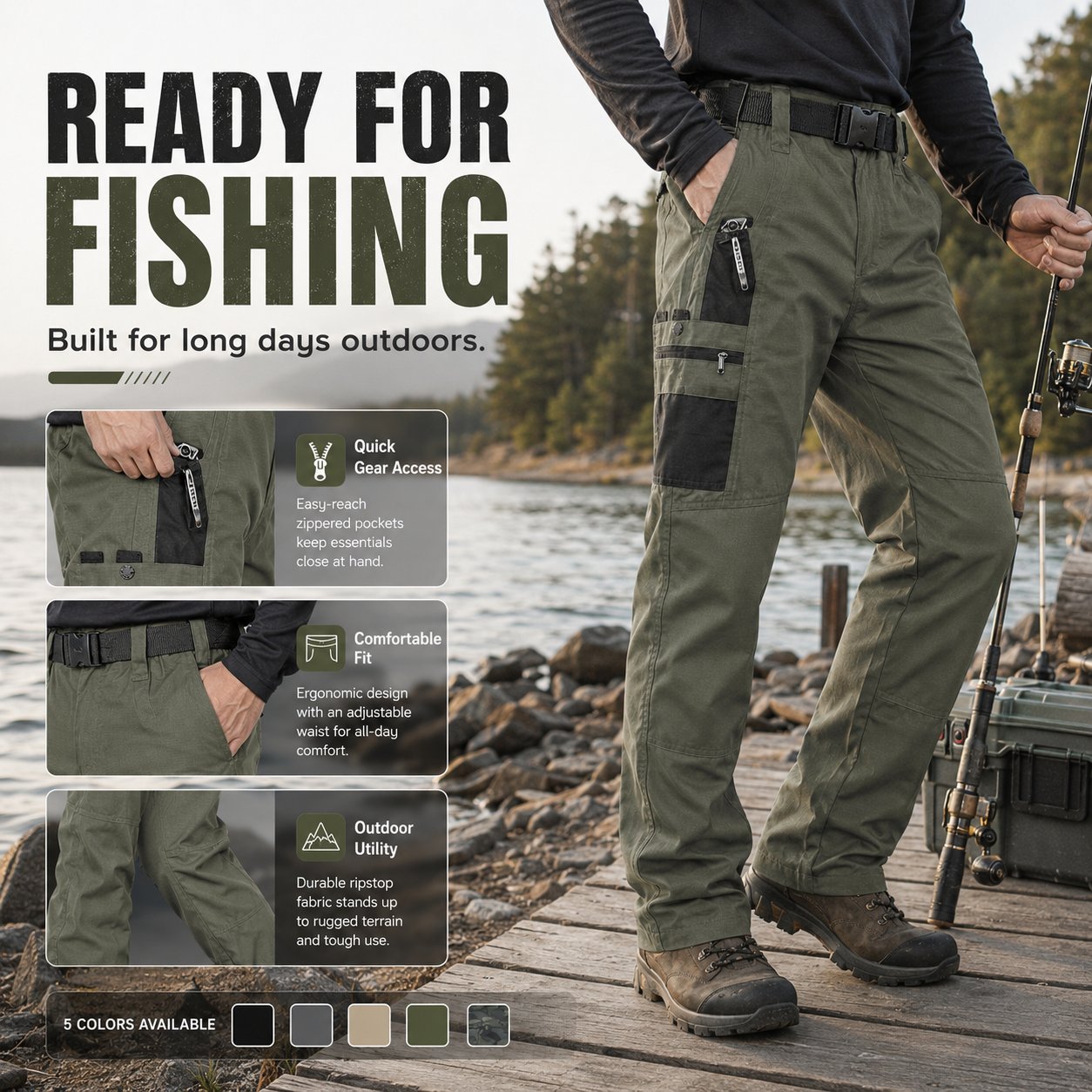 🔥Buy 2 Free Shipping👖Men's Solid Color Camouflage Printed Pocket Zipper Waterproof Tactical Work Pants