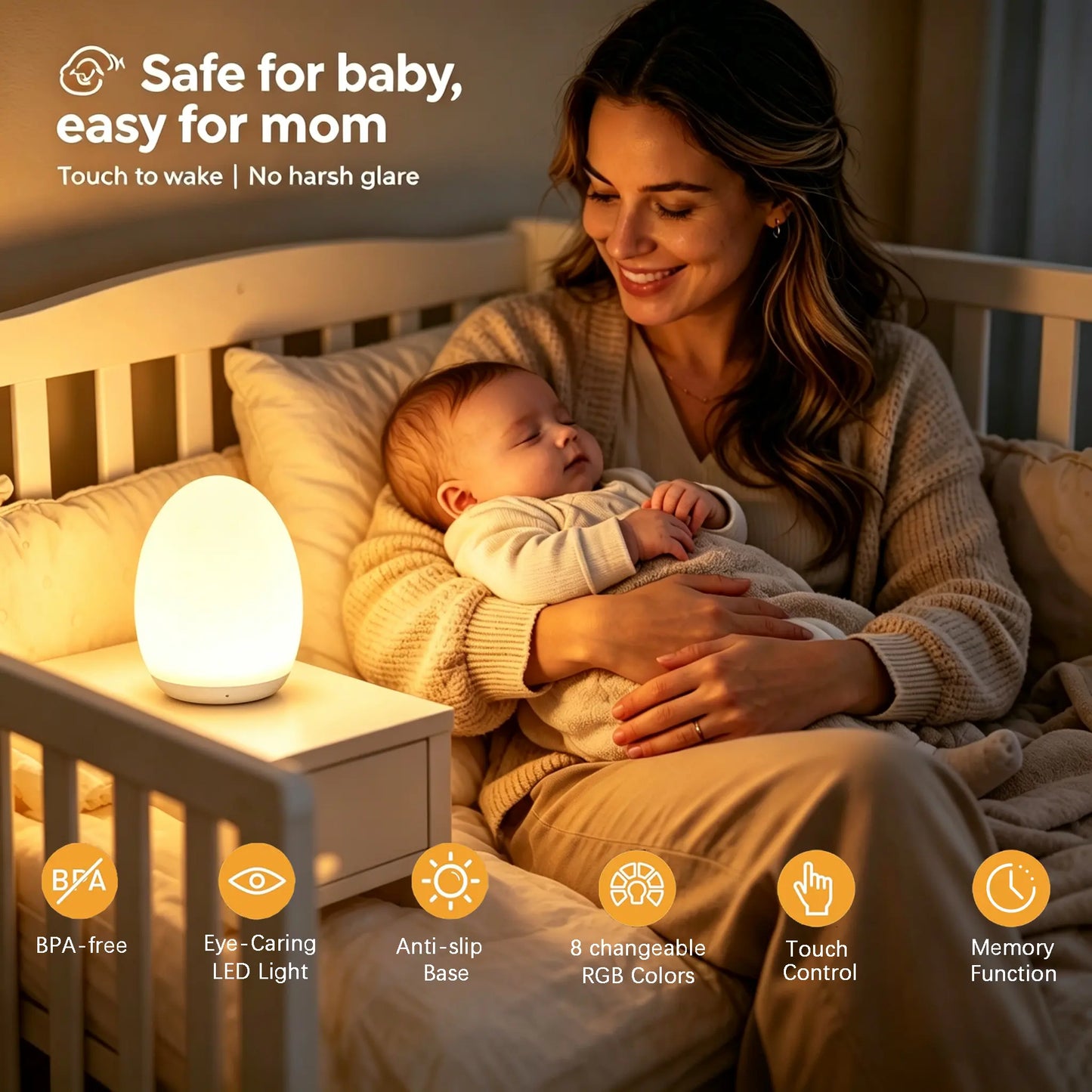 🌈 50% OFF 7-Color RGB Egg Night Light – Tap Control, Stepless Dimming & USB Rechargeable