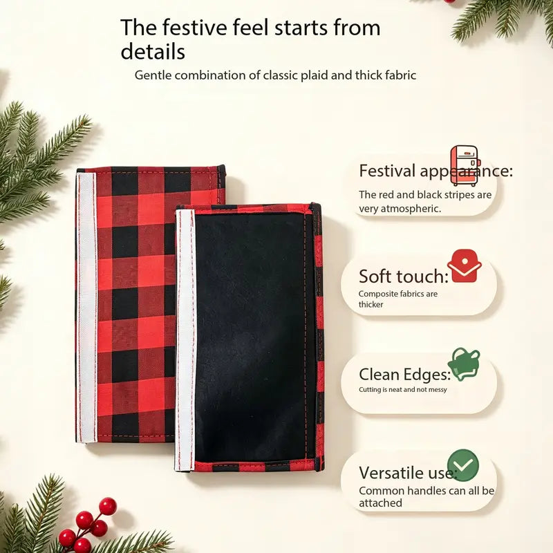 Plush Christmas Refrigerator Door Handle Covers - Red and Black Plaid Wraps🎄