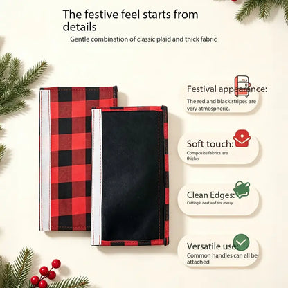 Plush Christmas Refrigerator Door Handle Covers - Red and Black Plaid Wraps🎄