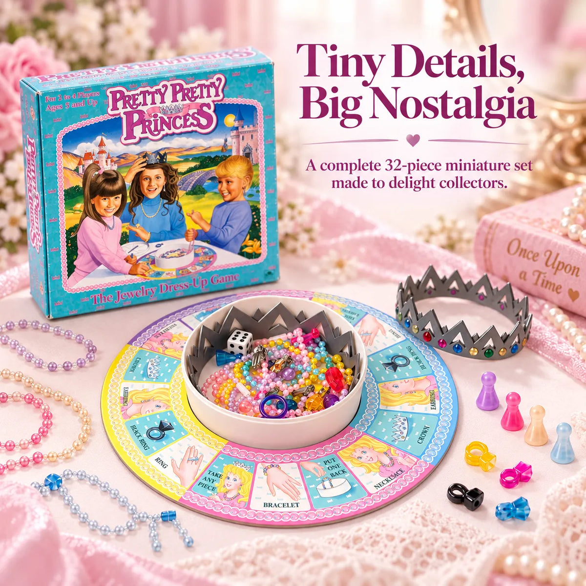 Nostalgic Mini Pretty Pretty Princess Game - 90s Classic Jewelry Dress-Up Board Game