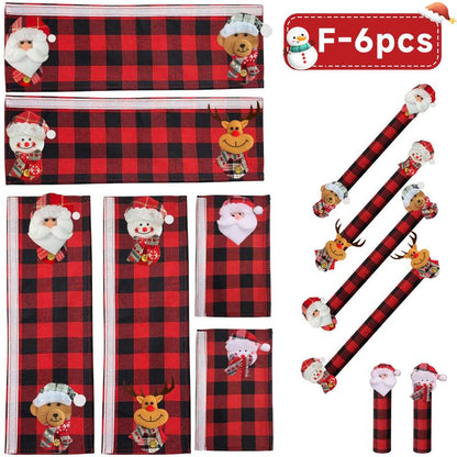 Plush Christmas Refrigerator Door Handle Covers - Red and Black Plaid Wraps🎄