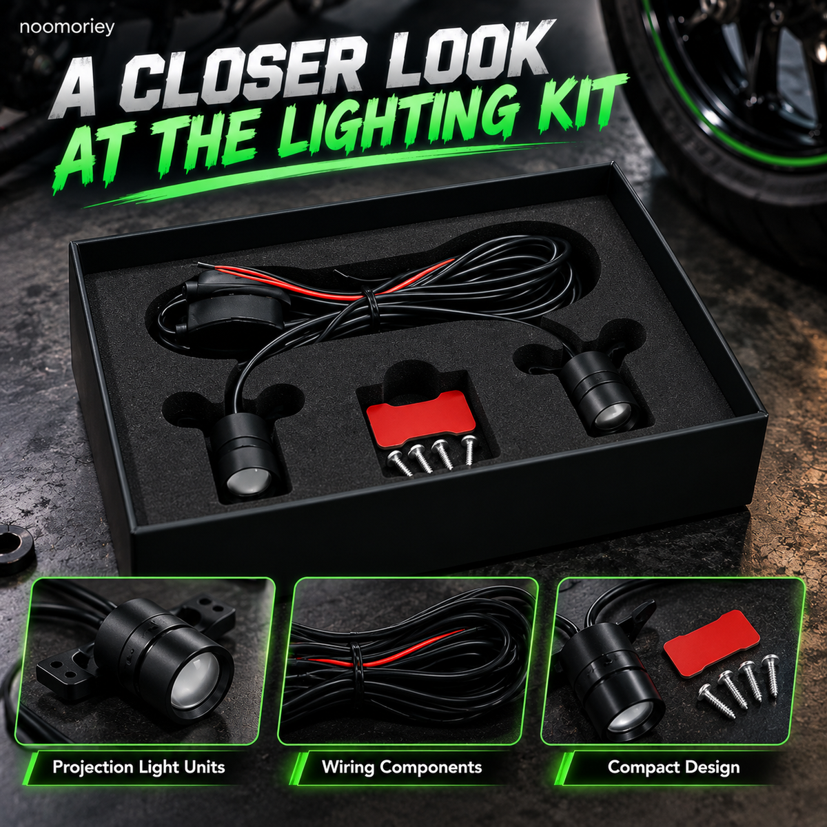 ⚔️🏍️ ShadowKatana – Dual Green Motorcycle Ground Projection Lights