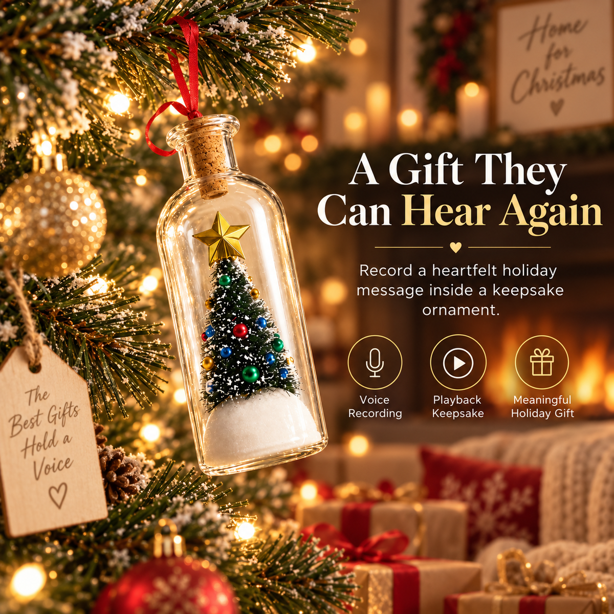 🎄Give Them Your Voice This Christmas – Recordable Message Bottle Ornament🎁