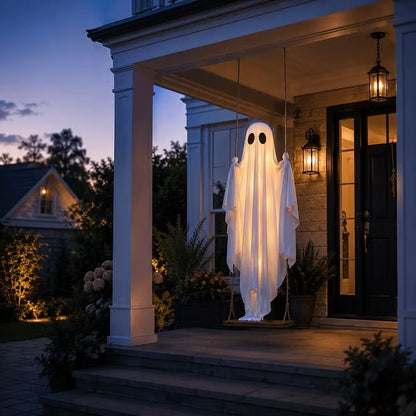 👻 Halloween Light-Up Hanging Swing Ghost – Spooky Porch & Yard Decoration 🎃