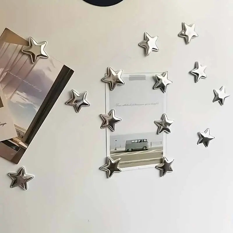 10 Pcs Silver Star-Shaped Decorative Fridge Magnets