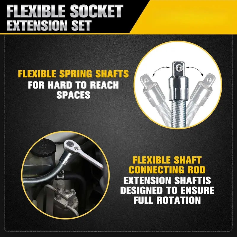 🎁🔧1/2 Inch 35cm Multifunctional Socket Wrench Set - 3 Bendable Shafts, Wrench Extender, Connecting Rod