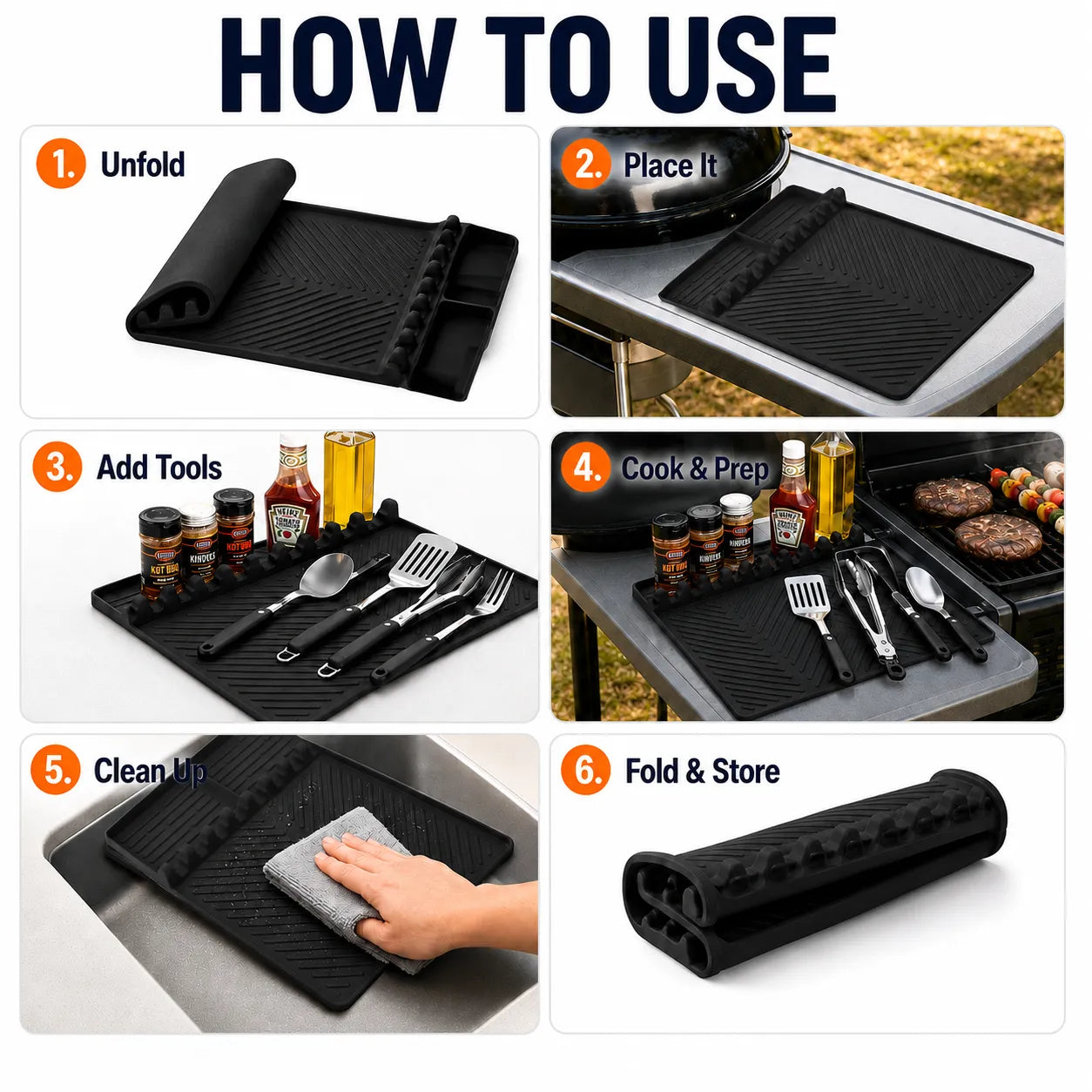🔥🍳 16.5" × 11" Silicone Grill Side Shelf Mat – Heat-Resistant, Non-Slip & Dishwasher Safe BBQ Organizer ✨
