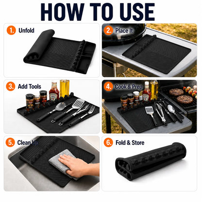 🔥🍳 16.5" × 11" Silicone Grill Side Shelf Mat – Heat-Resistant, Non-Slip & Dishwasher Safe BBQ Organizer ✨