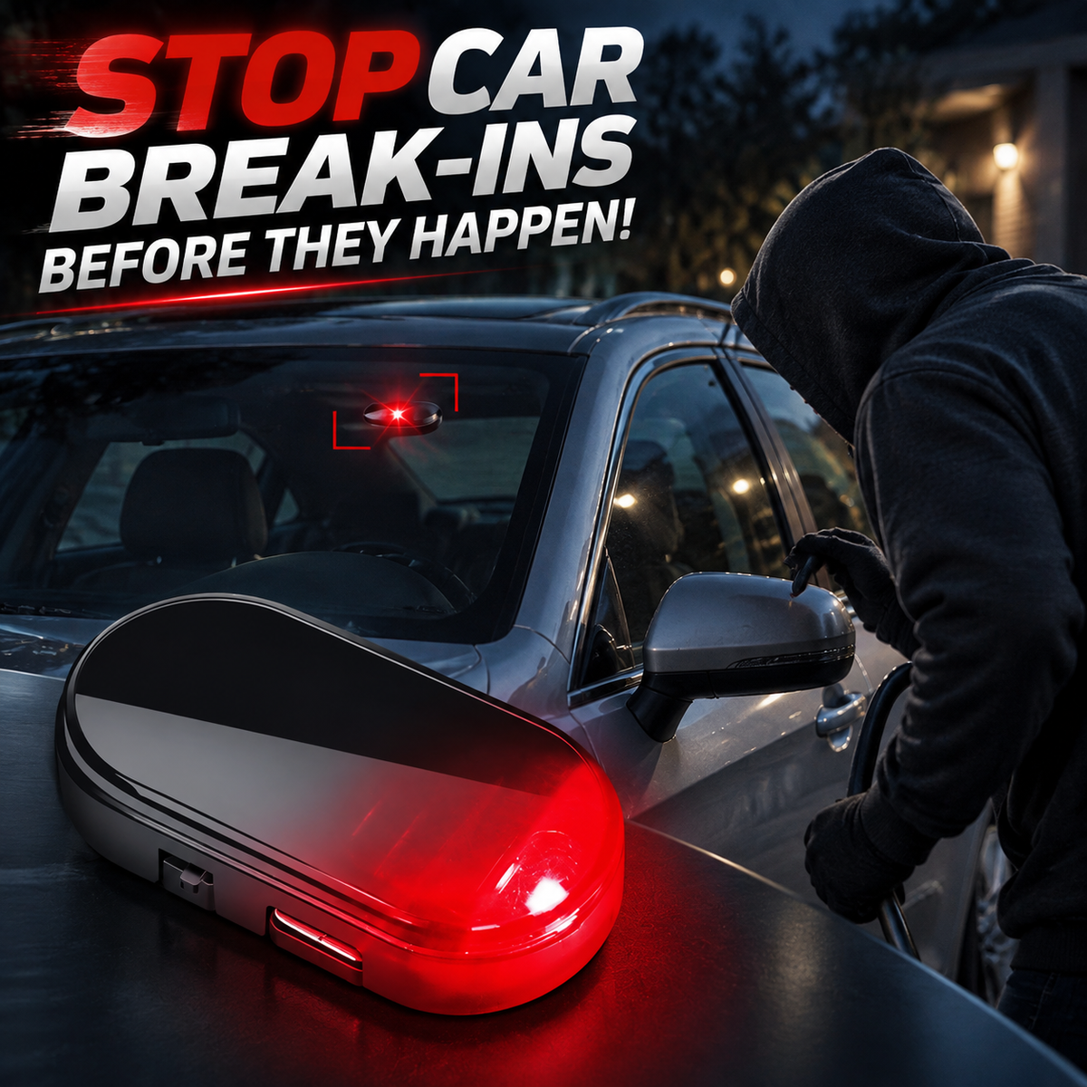 Solar-Powered Anti-Theft Car Alarm & Warning LED Light 🚨