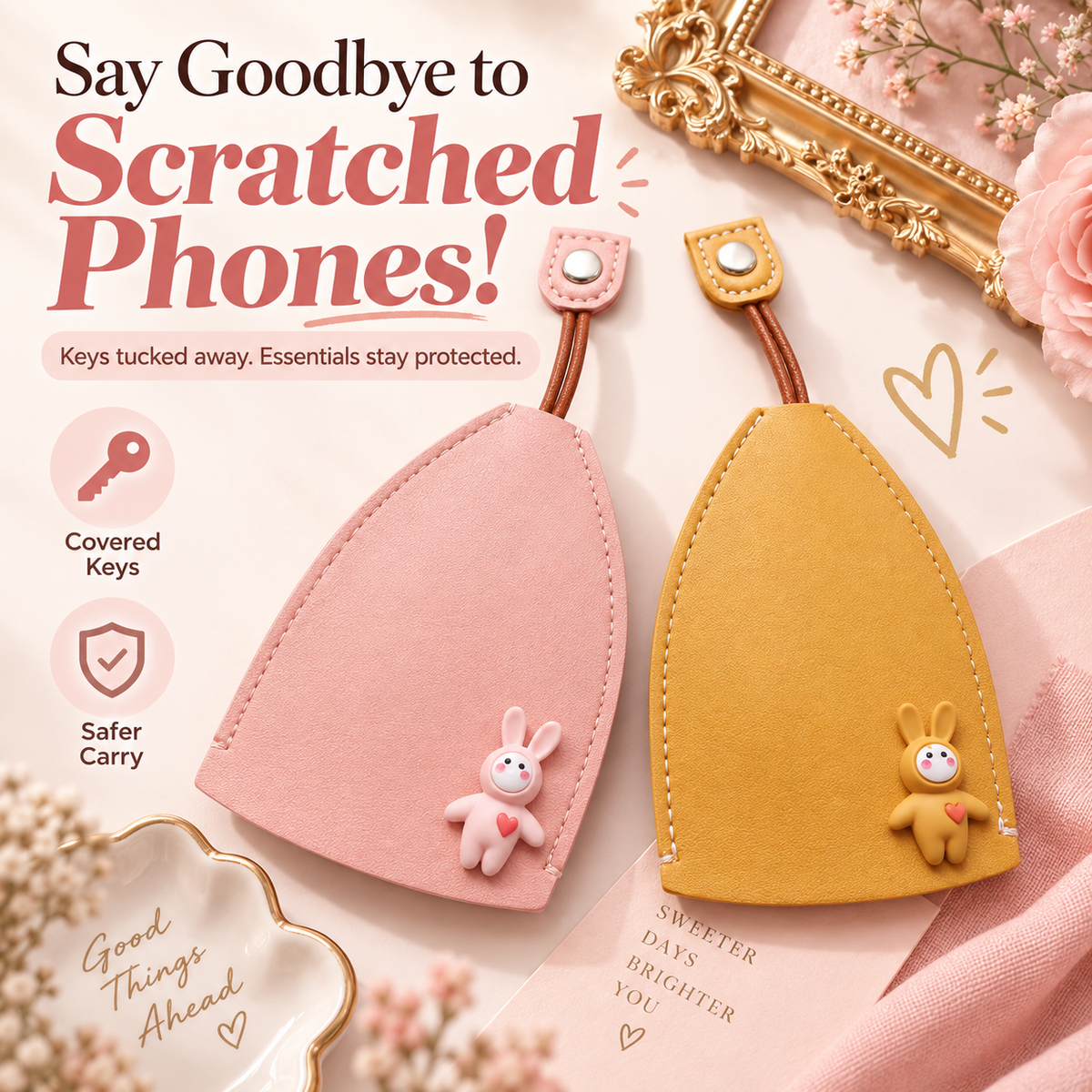 Cute Cartoon Pull-Out Leather Car Key Pouch & Organizer 🐰✨