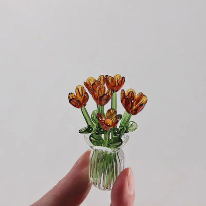 Handcrafted Mini Glass Artificial Flower Ornaments