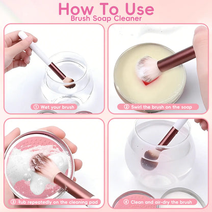 Makeup Brush Heart-Shaped Cleansing Soap – Solid Cleanser with Silicone Cleaning Pad
