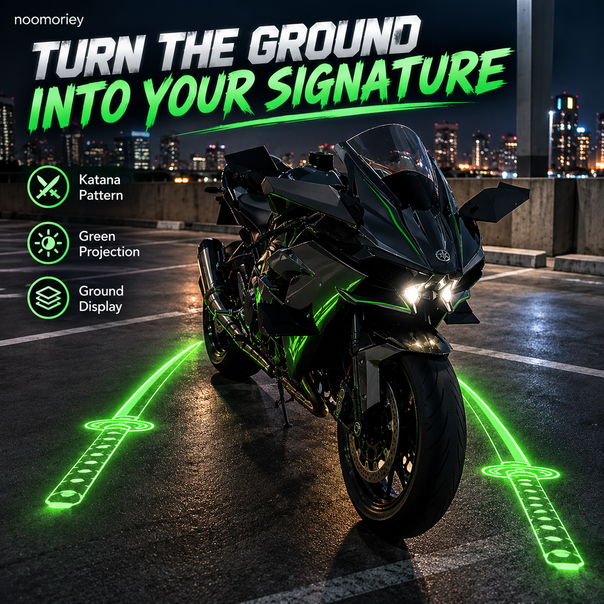 ⚔️🏍️ ShadowKatana – Dual Green Motorcycle Ground Projection Lights