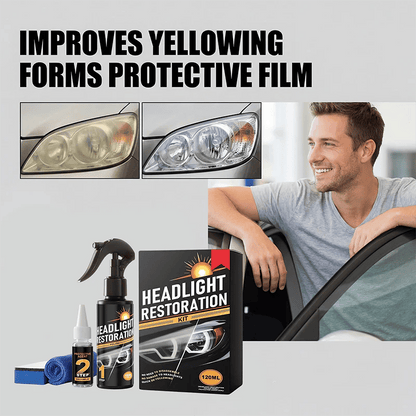 Headlight Restorer Kit – 2-Step Cleaner & UV Shield | Removes Yellow Haze, Restores Clarity