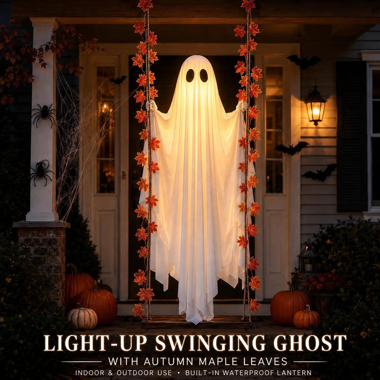 👻 Halloween Light-Up Hanging Swing Ghost – Spooky Porch & Yard Decoration 🎃