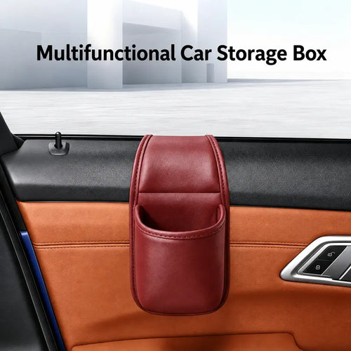 Leather car door storage pocket - double-layer compartments, scratch-proof flannel lining, residue-free adhesive