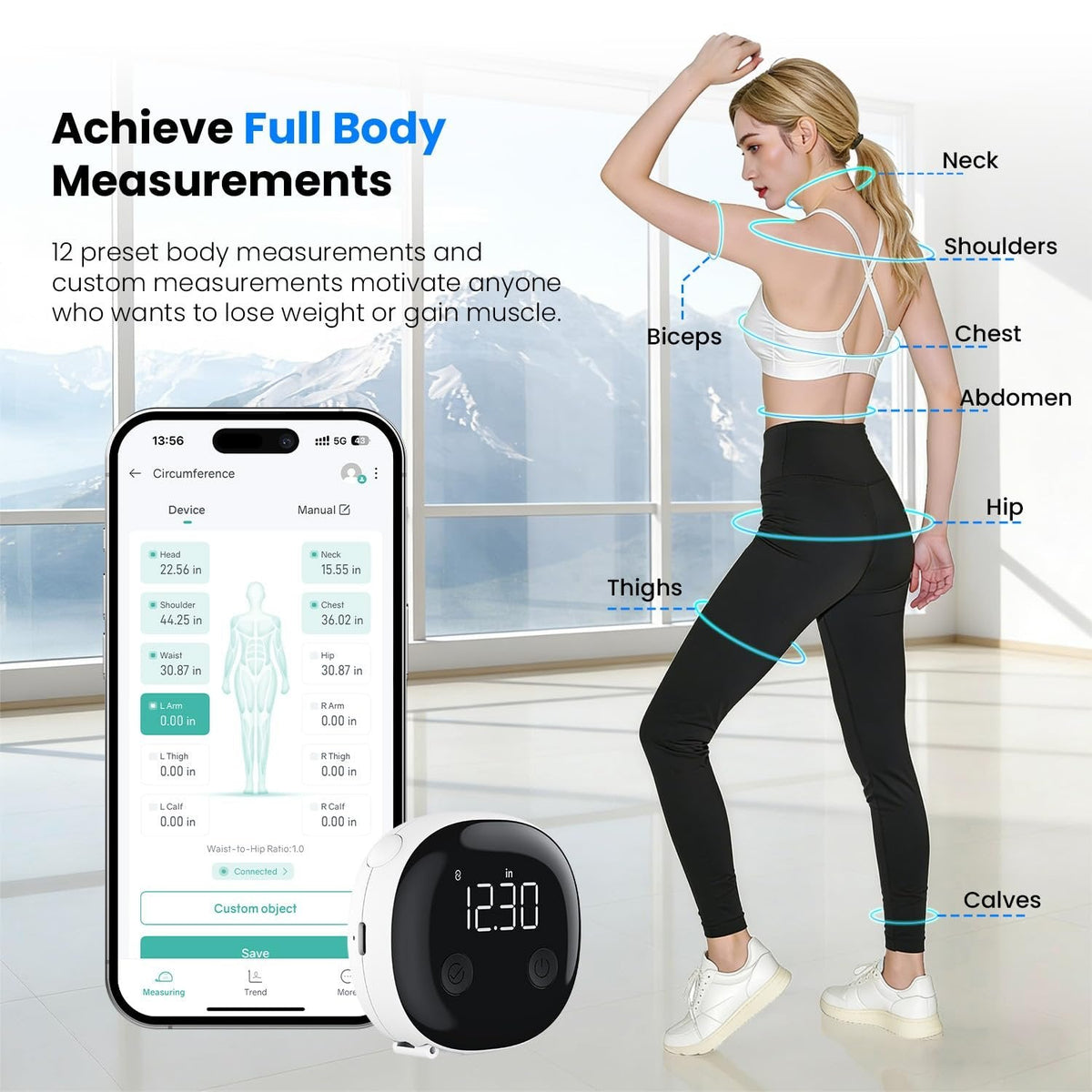 Smart Bluetooth-Enabled Digital Measuring Tape for Body Measurements (Waist, Chest, Thighs, etc.) – Rechargeable, with One-Touch Retraction