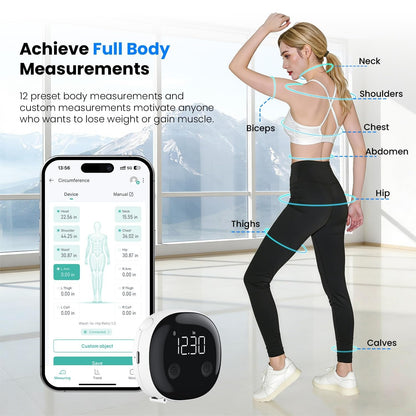 Smart Bluetooth-Enabled Digital Measuring Tape for Body Measurements (Waist, Chest, Thighs, etc.) – Rechargeable, with One-Touch Retraction