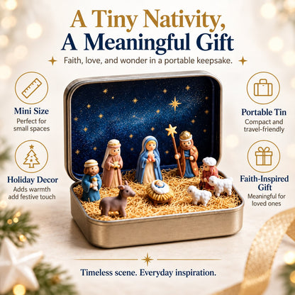 ✝️Religious Pocket-Size Mini Nativity Scene Set with Storage Box