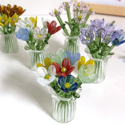 Handcrafted Mini Glass Artificial Flower Ornaments