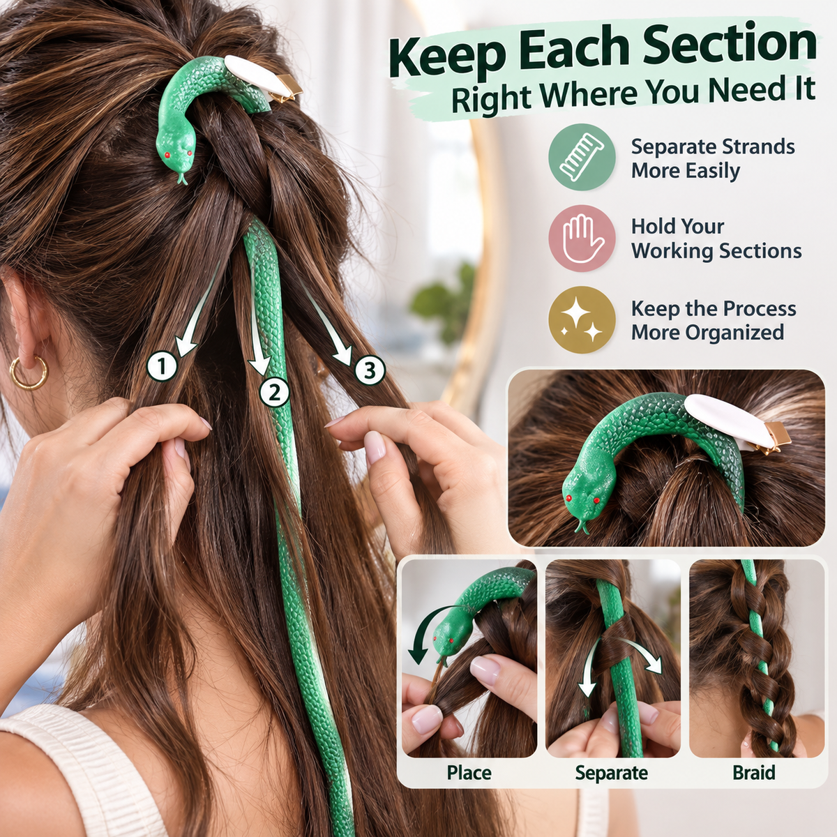 🐍 Flexible Snake Braid Styling Tool – Easy Hair Sectioning & Braiding Helper