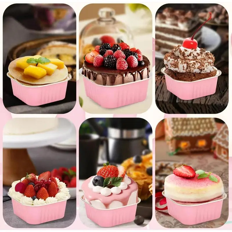 30-Pack Pink Mini Foil Cake Pans with Lids – 5oz Disposable Dessert Cups
