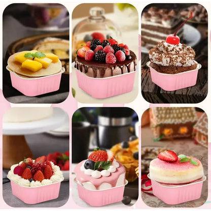 30-Pack Pink Mini Foil Cake Pans with Lids – 5oz Disposable Dessert Cups