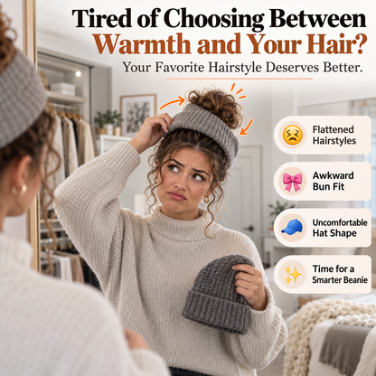 🧶 Messy Bun Beanie – Stretchy Ribbed Knit Hat with Hidden Ponytail Opening for Curly Hair & Winter Style ✨