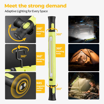 [Father's Day Gift] 5200mAh LED magnetic rechargeable light strip, 3000 lumens, with hook, ideal for mechanics, auto repair, and garage use.