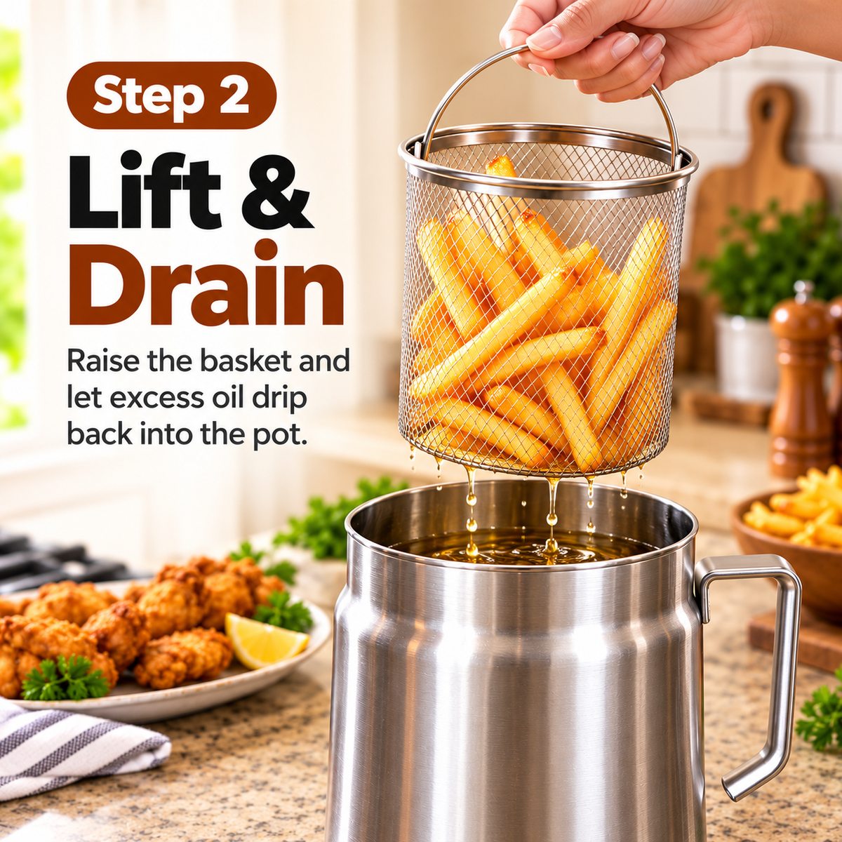 🍟 Stainless Steel Deep Fryer Set with Mesh Basket & Lid