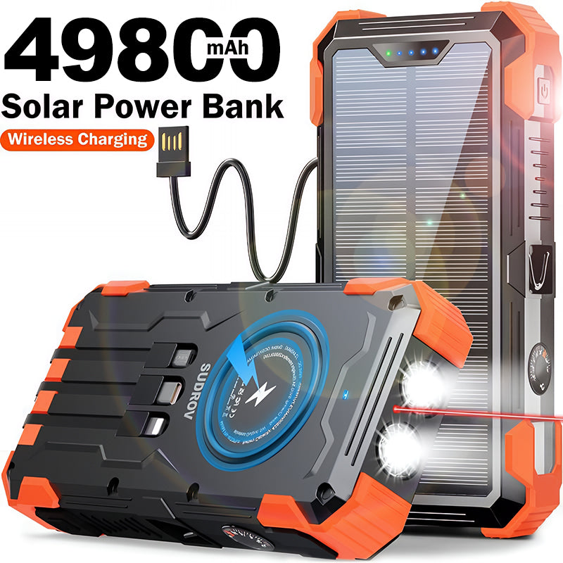2026 Must-Have: Massive Capacity Power Bank for Emergency & Survival（49800mAh Solar Charger Power Bank with 4 Cables）