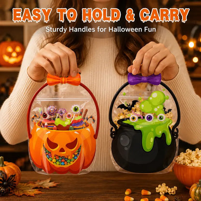 🎃 Halloween Treat Bags with Handles – Pumpkin & Witch Cauldron Goodie Bags for Kids, Candy & Party Favors