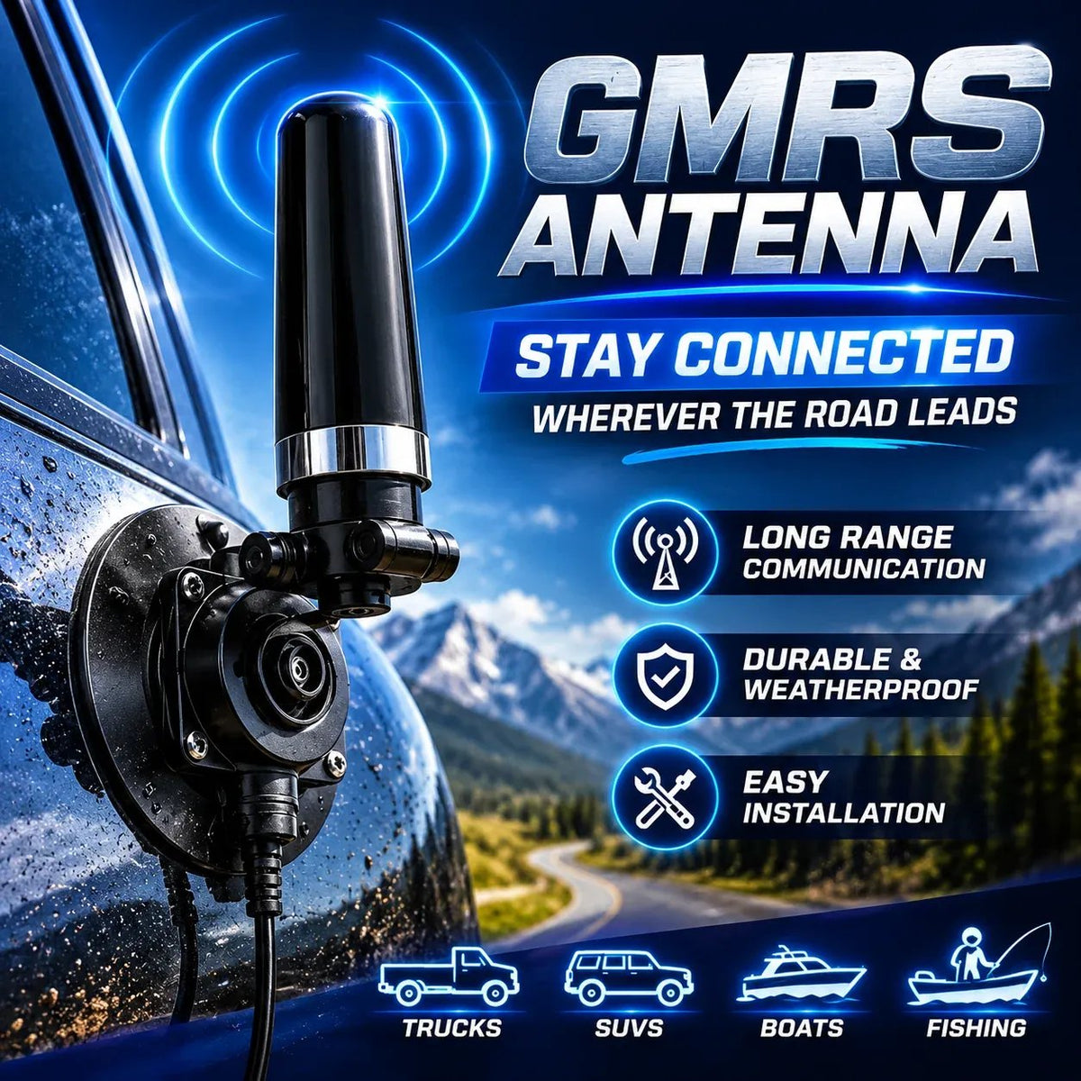 💯🔥 49% OFF - Universal GMRS Antenna Mount – Heavy-Duty Radio Antenna Bracket for Cars, SUVs, Trucks, Off-Road Vehicles & Boats