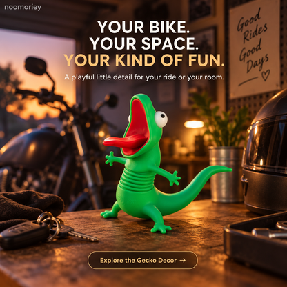 🦎 Funny Green Gecko Figurine – Playful Motorcycle & Desktop Decor