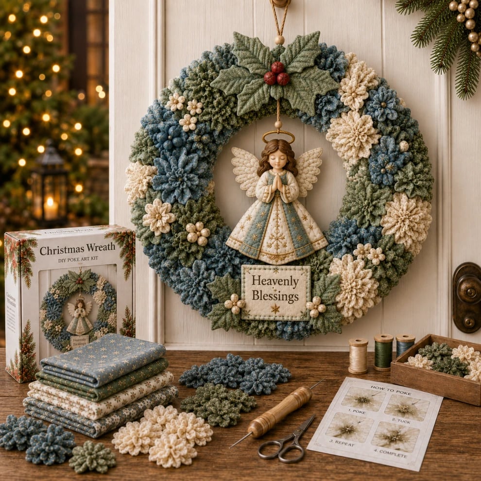 🔥 49% OFF Limited-Time Offer – 3D Fabric Poke Christmas Wreath DIY Kit 🎄🧵