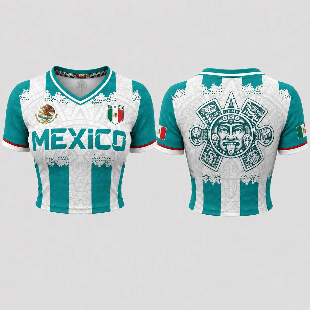 Mexico Pink Crop Jersey – Women's Aztec Soccer Top with National Flag Graphic