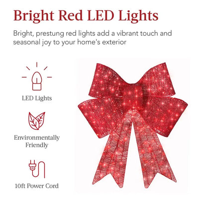 🎄 24″–48″ Giant Lighted Christmas Bow – Red LED Outdoor Decoration with 8 Modes & Timer