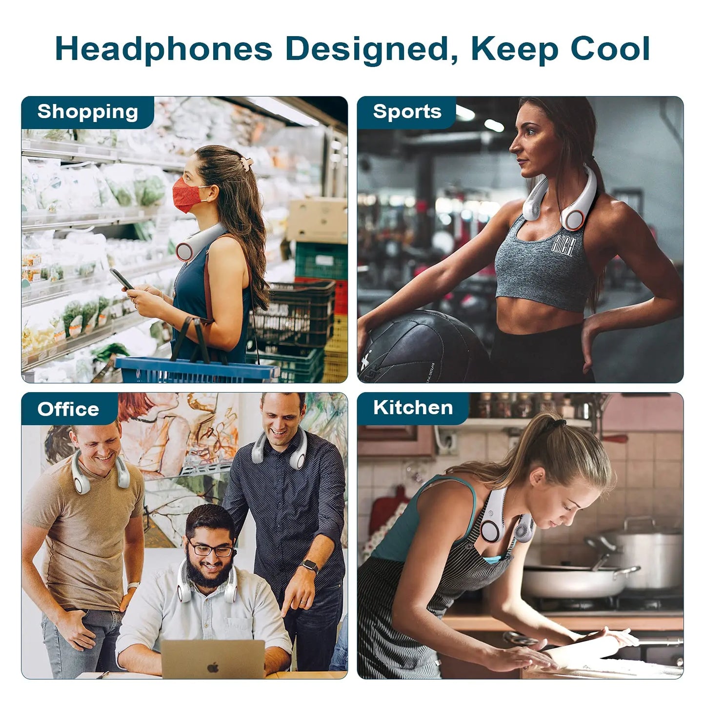 Portable Bladeless Neck Fan with Digital Display – Rechargeable Hands-Free Cooling Fan, 5-Speed Wearable Personal Fan for Travel, Office & Outdoor Use