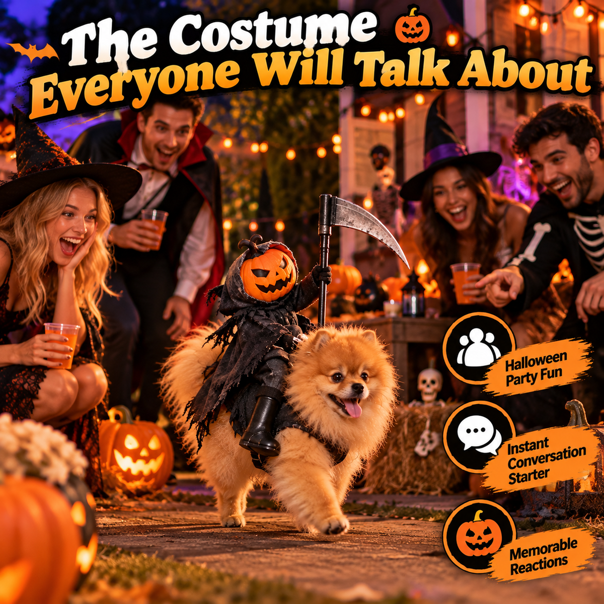 🎃 Spooky Rider™ – Funny Pumpkin Reaper Halloween Dog Costume