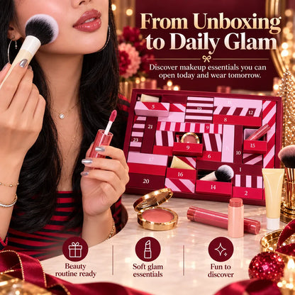 24-Day Beauty Advent Calendar for Women, Christmas Makeup Countdown Gift Box with Daily Beauty Surprises, Cosmetics, Brushes & Glow Essentials for Girls, Teens & Makeup Lovers